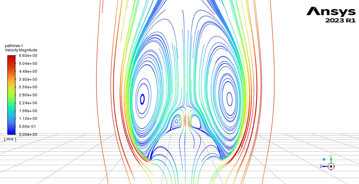 CFDLV12A Inflated Shape v3_v4_quater_B(416)_PathlinesColoredbyVelocityMagnitude